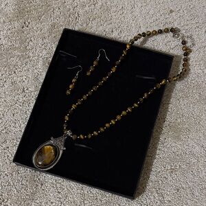 Real Tiger's Eye Necklace and Earring Set